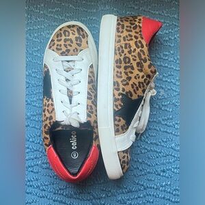 Red, black, animal print women’s size 8 sneakers